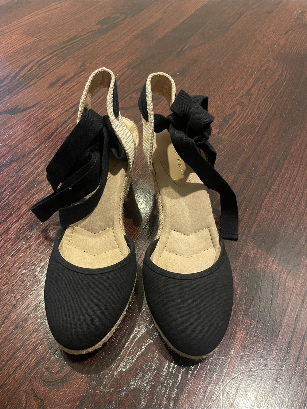 Kelly & Katie Black Espadrille Wedge Sandals with Ankle Ties